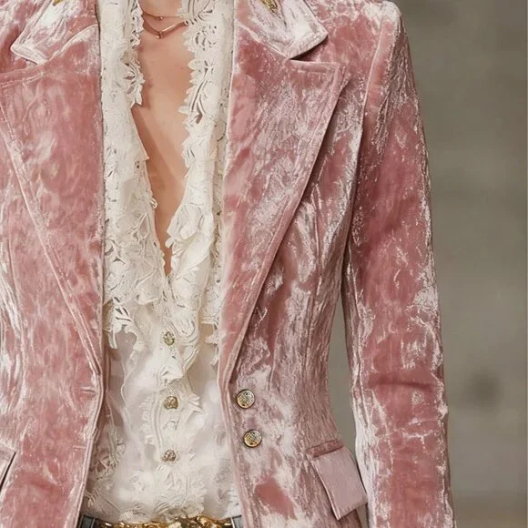 Elegant Pink Women's Single-Breasted Blazer Jacket - Picture 5 of 5